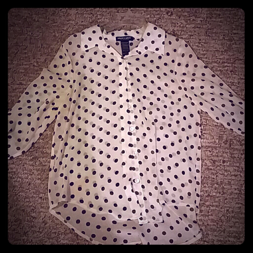 Sheer polka-dot button up shirt